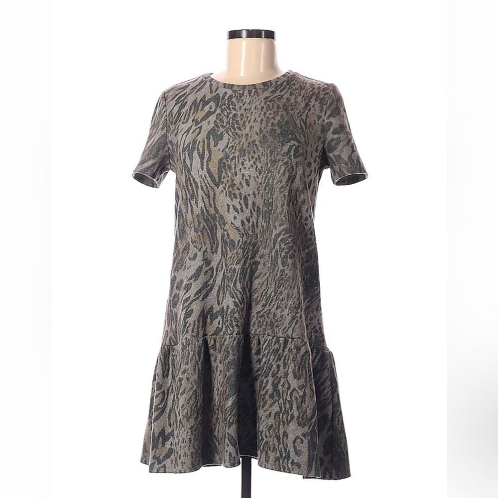 Zara Basic leopard print flannel drop waist dress, size Med